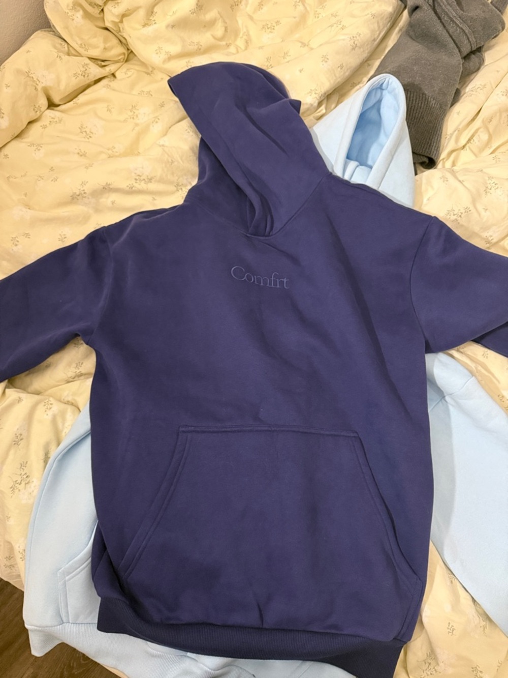 Comfrt Embroidered Navy Hoodie - Women